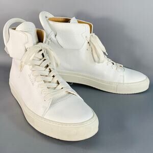 BUSCEMI Size 10 White Gold Tone Leather High Top Sneakers